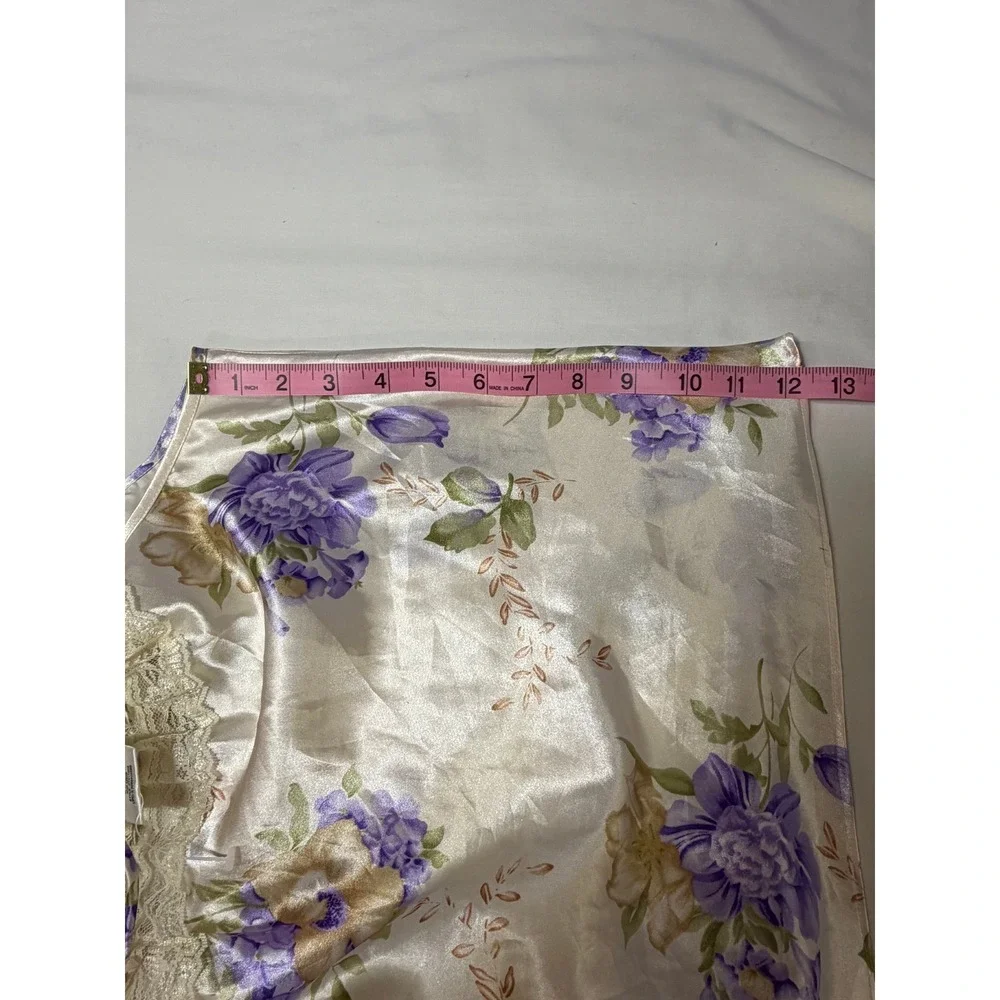 Secret Treasures Y2K Satin Floral Lace Cami Ivory Purple Bow Sleep Top Medium